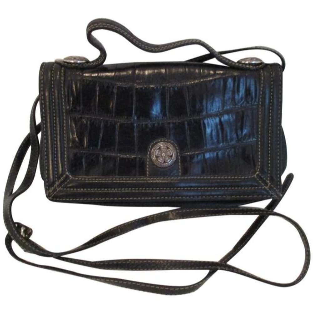 *Brighton Black Patent Croc 2-Way Messenger Bag
